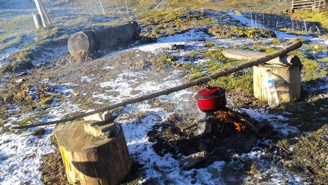 We make coffee in a cauldron