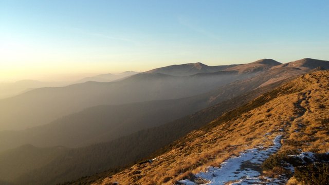 Haze over a mountain range