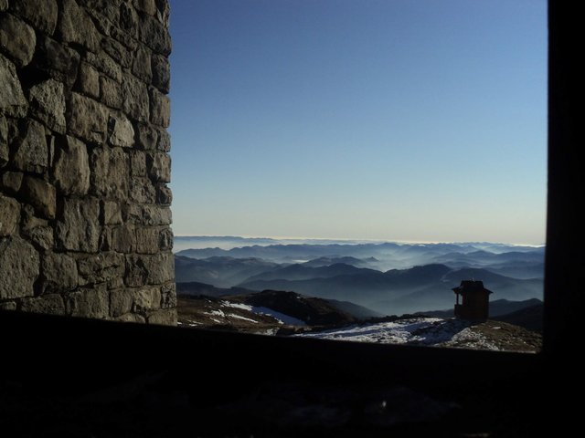 Far hills behind the chapel