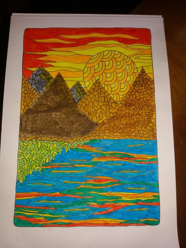 Sunset drawing with brush pen