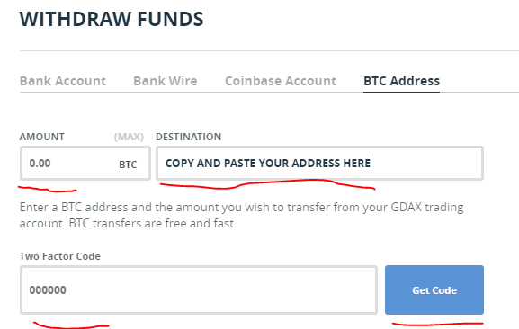 withdraw bitcoin funds