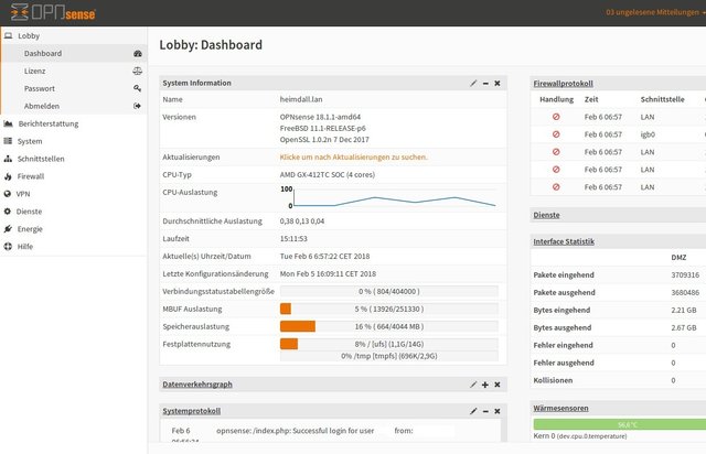 Screenshot OPNsense Dashboard