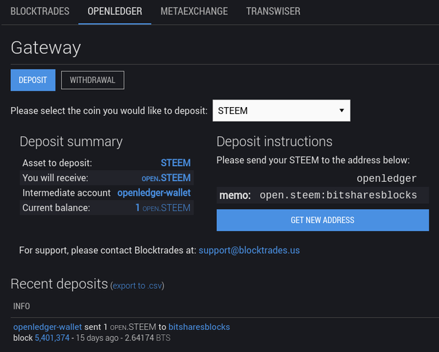 New deposit withdraw page