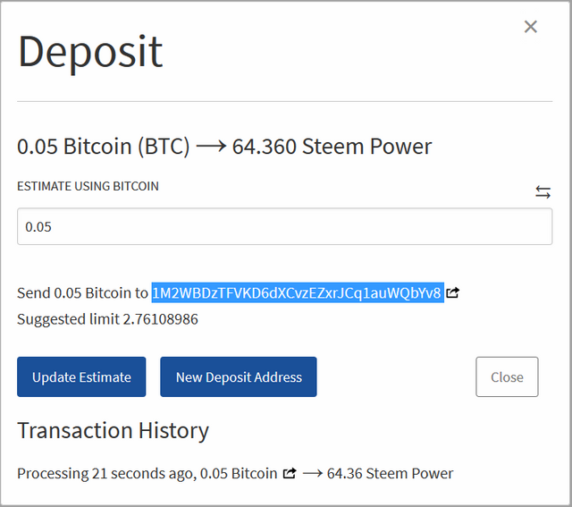 Deposit Steem Power page
