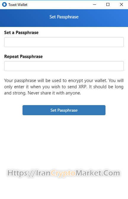 انتخاب Passphrase برای امنیت Wallet ساخته شده