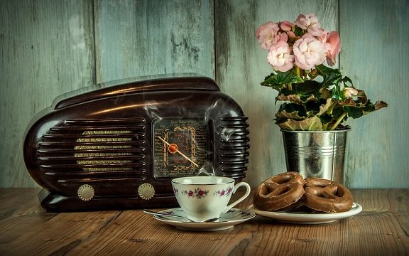 Old radio with flowers