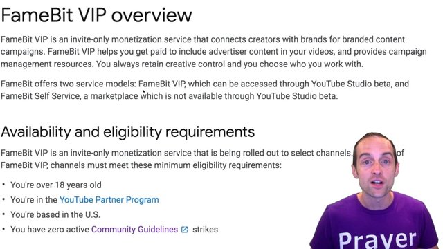 Famebit VIP overview YouTube Studio