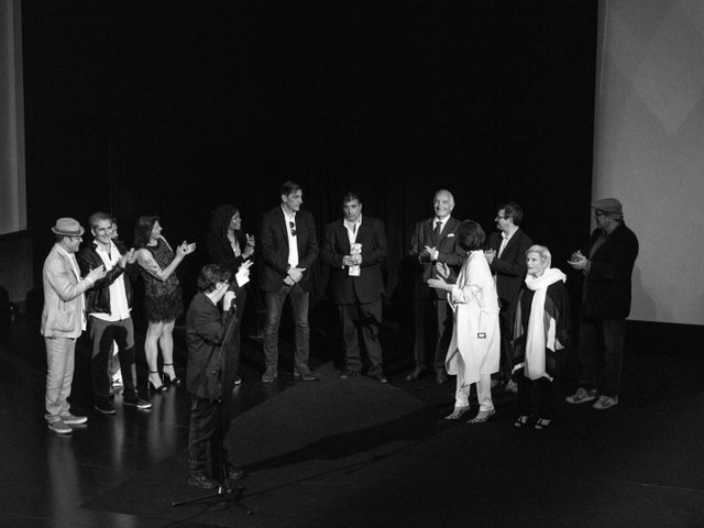 Bruno Almeida and the actors at the Cabaret Maxime Premiere.