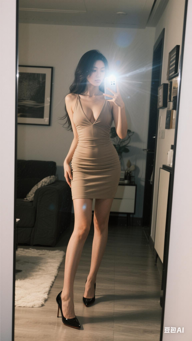 字节豆包AI生成的大长腿美女/短裙/丰满/长发/高根