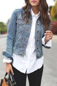 ways to style a white shirt .White button down long sleeve shirt and jacket on jeans.