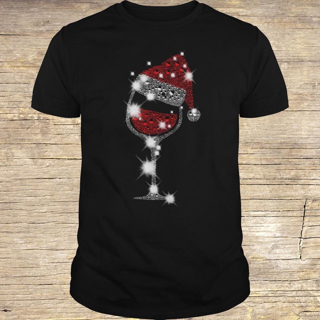 Christmas Rhinestone Wine Glasses with Santa Hat shirt Classic Guys / Unisex Tee