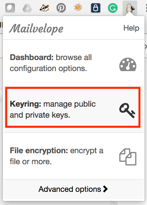 Key Ring option from Mailvelope menu