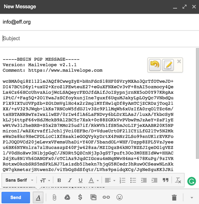 Encrypted text in the body of an email