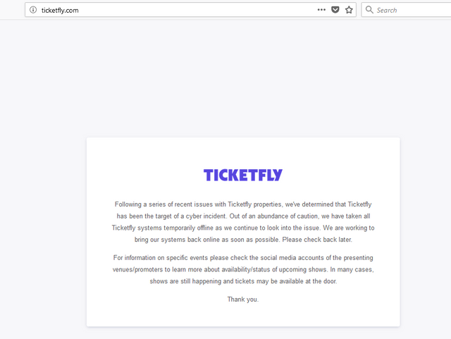 Ticketfly website went offline