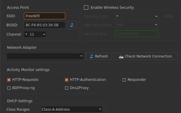 wifi pumpkin ap settings