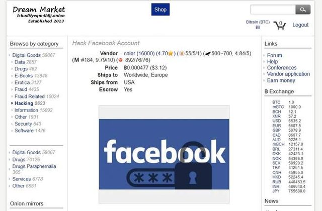 facebook hack dark web data