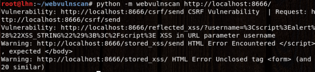 webvulnscan global scan results