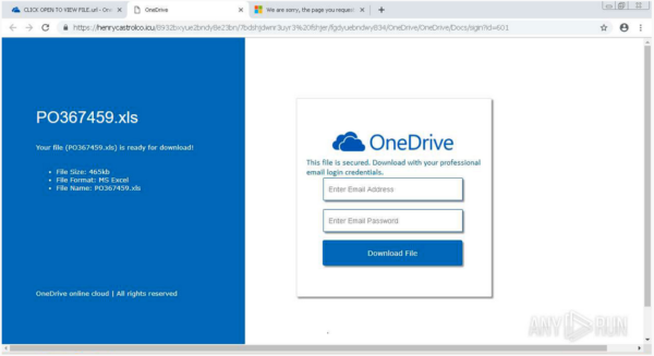 fake OneDrive login page