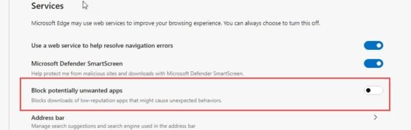 Microsoft Edge block PUAs