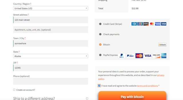 checkout page pay with bitcoin