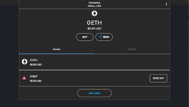 Metamask wallet before adding Unstoppable Domains token