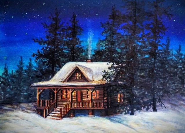 House In The Woods Draw Winter Illustration With Markers Steemit