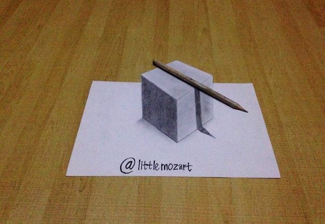 3d Drawing Of A Floating Pencil On A Cube Steemit