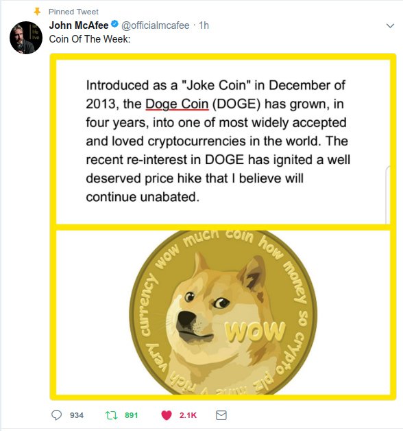 John McAfee Dogecoin Tweet