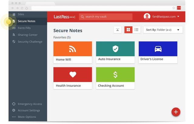 LastPass secure notes