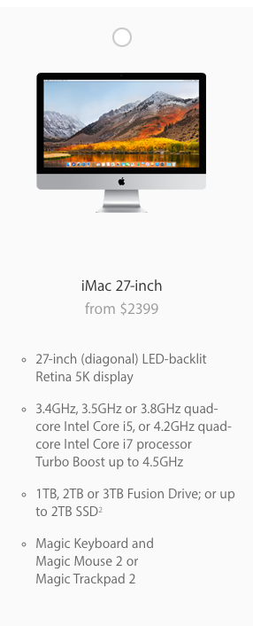 Specs of the new 27 inch iMac as of February 2018
