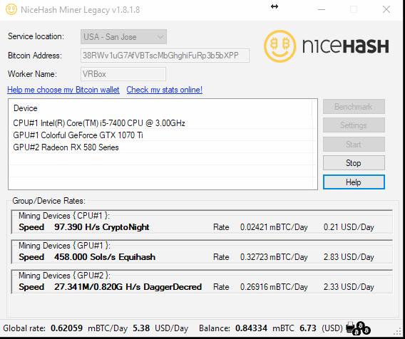 Nicehash UI