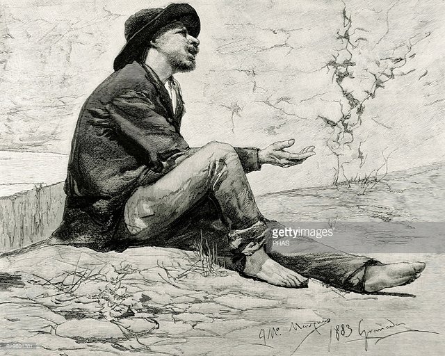Beggar. Spain. Drawing by Jose Maria Marques