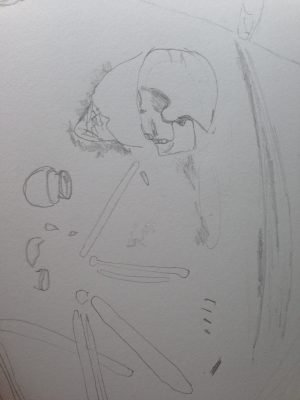 Love Remains initial sketch by Meredith Loughran, art, john j geddes, story, archeology