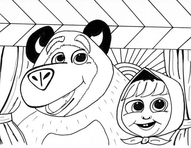 Masha and the Bear, a coloring page by Meredith Loughran, art, drawing, color