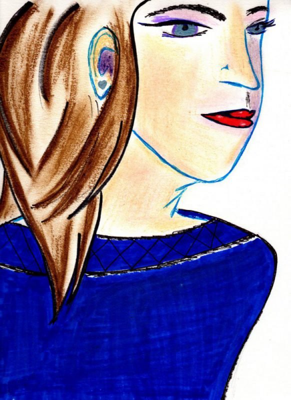 Girl in the Blue Dress by Meredith Loughran, art, drawing, mixed media