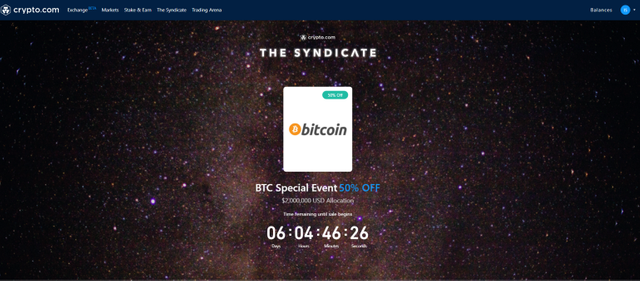 Crypto.com web exchange syndicate event get cryptos at 50% off