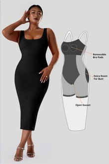 Queen Anne Neckline Dress With Built In Shapewear