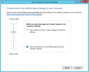 User Account Control Settings box