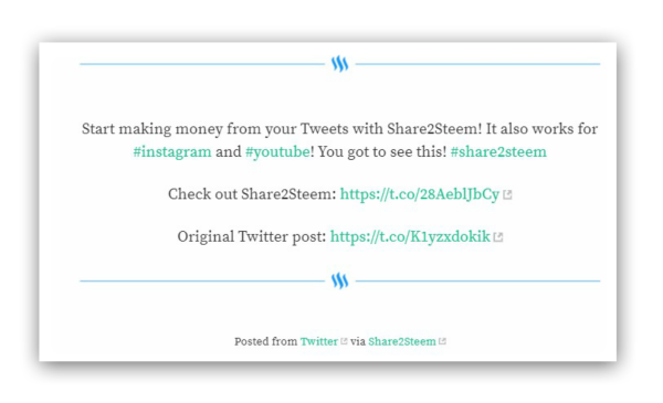 Share2steem Twitter post on SteemIt