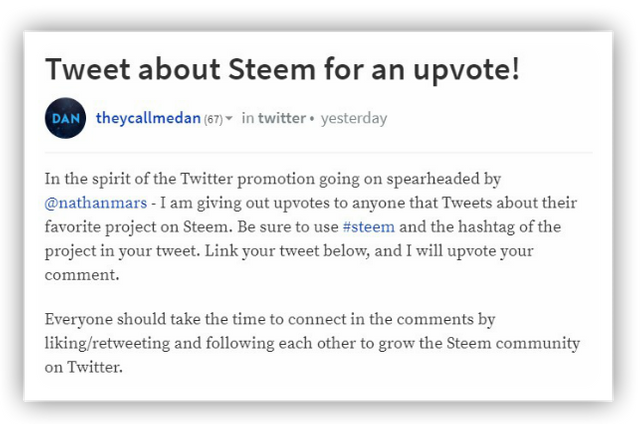 tweet about Steem for an upvote