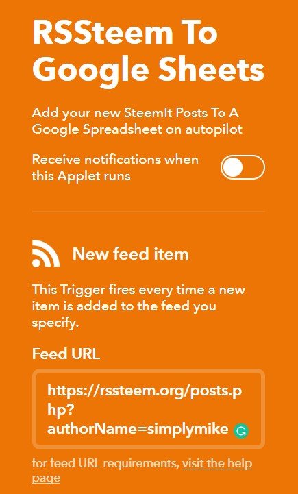 add feed URL to IFTTT applet