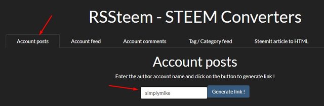 create RSS feed URL with RSSteem.org