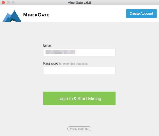 Minergate software login page