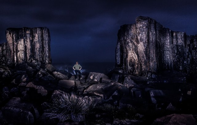 Light painting photography technique at Bombo Quarry, New South Wales South Coast, Australia