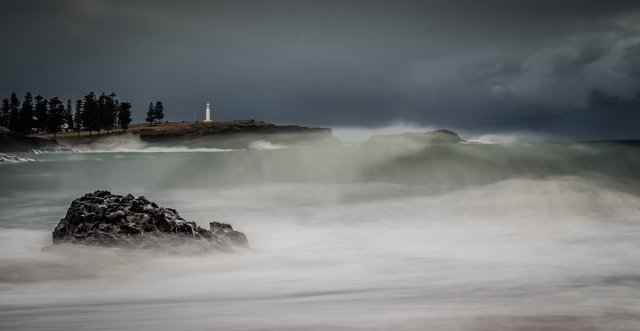 Kiama Lighthouse blowhole headland on a stormy day