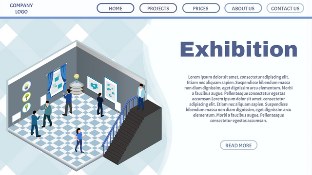 Isometric Diagram template: Exhibition Landing Page (Created by InfoART's        marker)