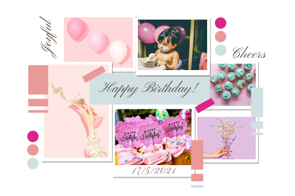 Greeting card template: Pink birthday collage card (created by InfoART's greeting card tag)