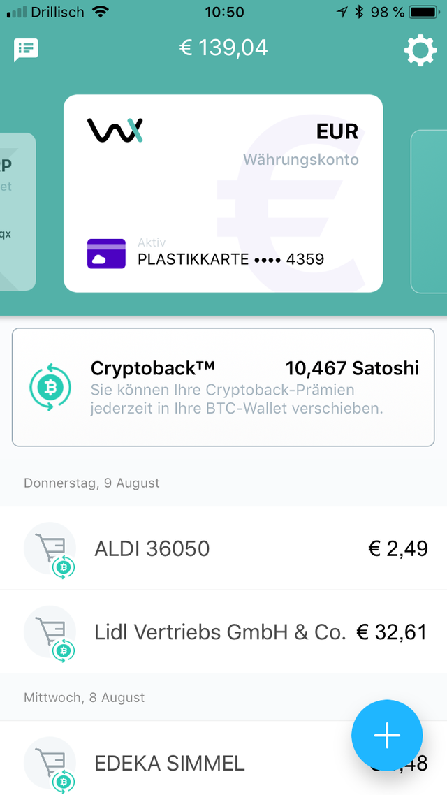 Plastikkarte Visa Wirex