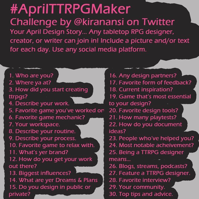 AprilTTRPGMaker questions from Kira Magrann's twitter