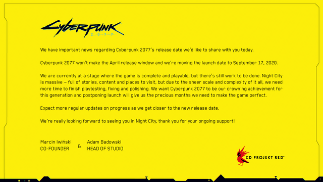 Cyberpunk delayed